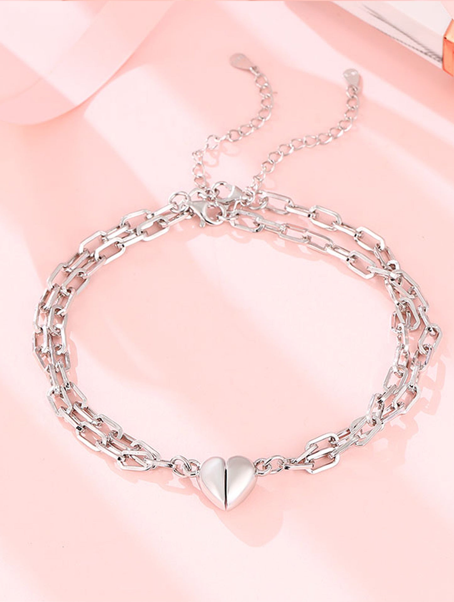 925 Silver Magnetic Heart Bracelet – Adjustable (ID: 16883)