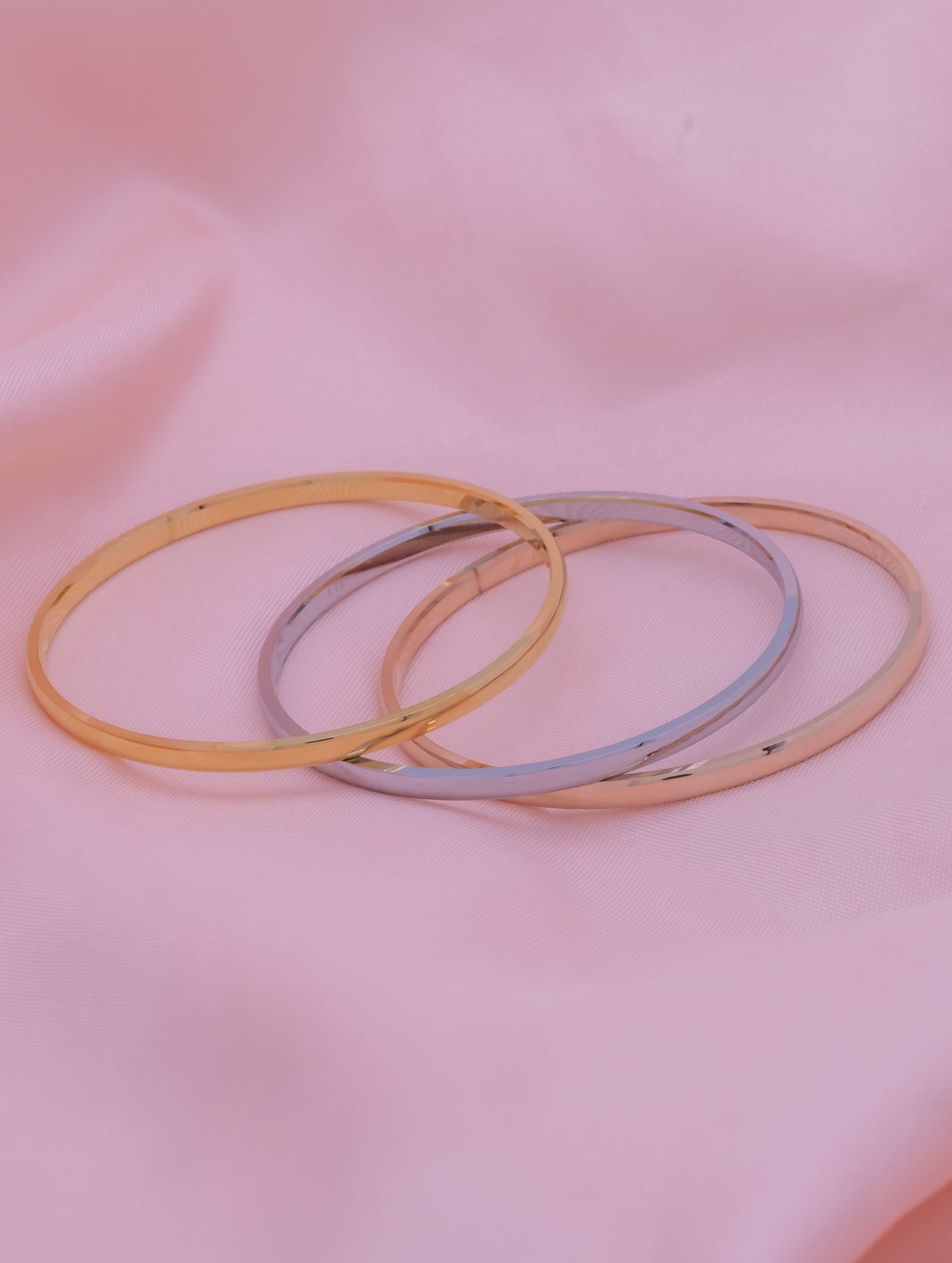 Trinity Radiance Bangles – Silver, Rose Gold & Gold Tones (ID:2232)