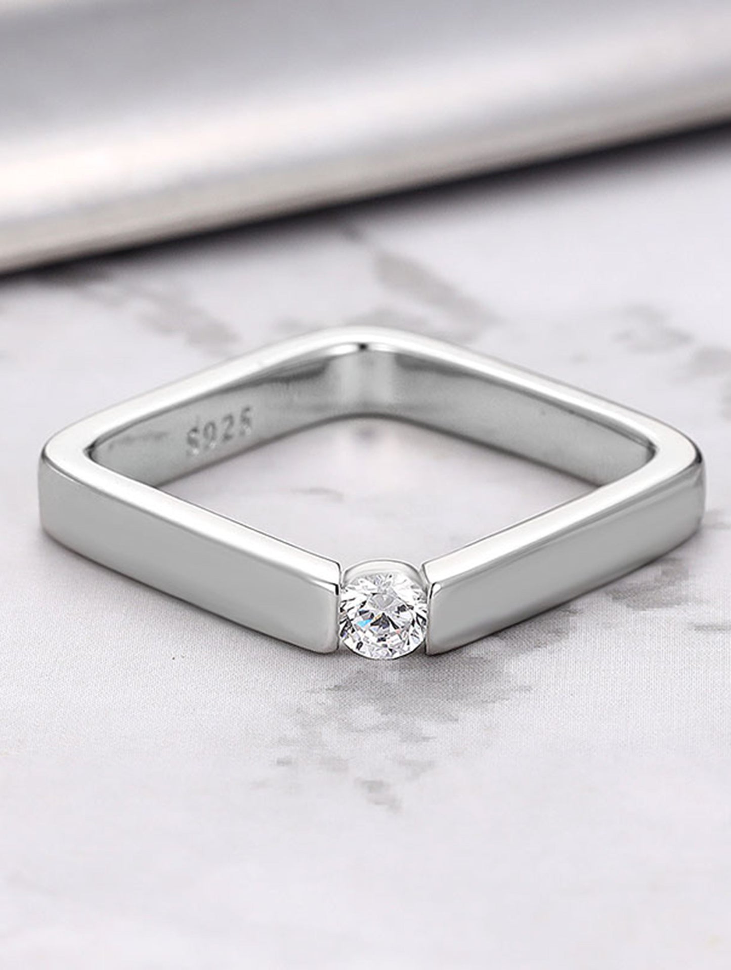 Modern Geometry: Silver Square Zircon Ring (ID:851)