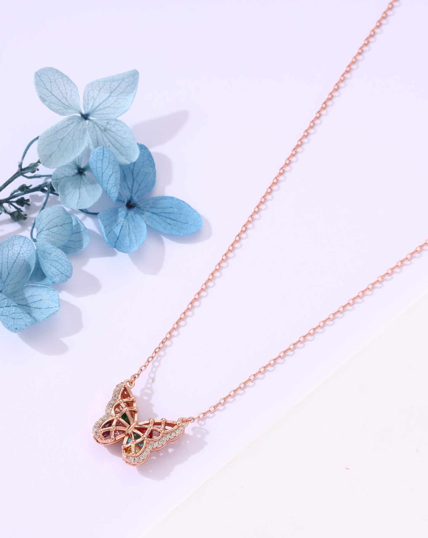 Celeste Butterfly Necklace with Swarovski & Multicolor Stones (ID:15159)