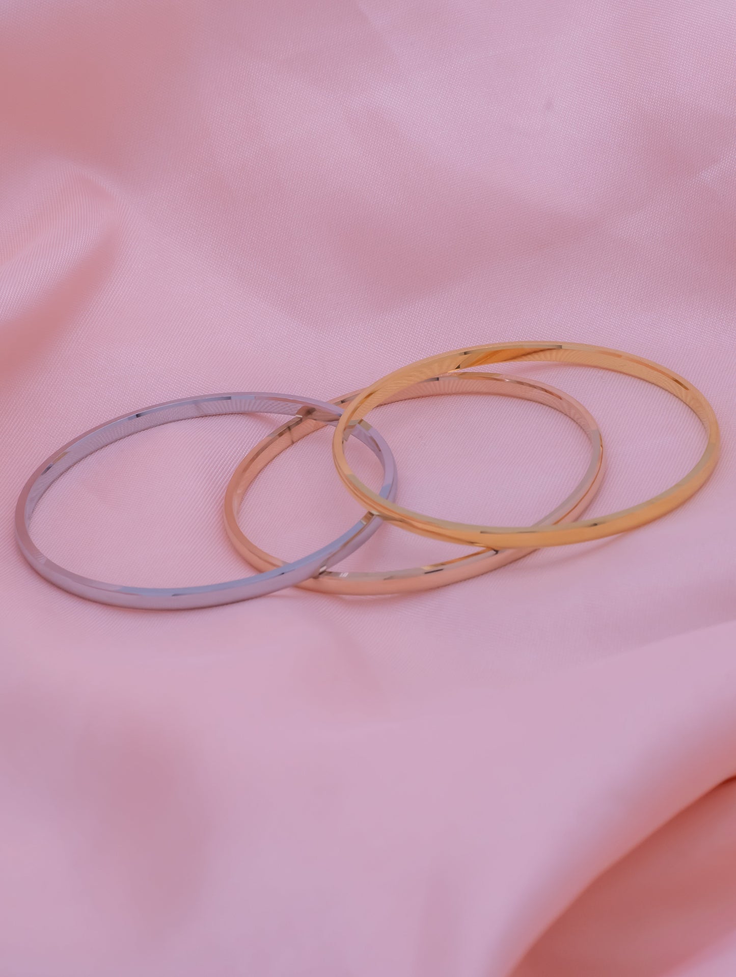 Trinity Radiance Bangles – Silver, Rose Gold & Gold Tones (ID:2232)