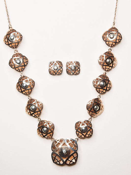 Garma Radiance: Rose Gold Zircon Charm Necklace (Necklace + Earrings)(ID:203)