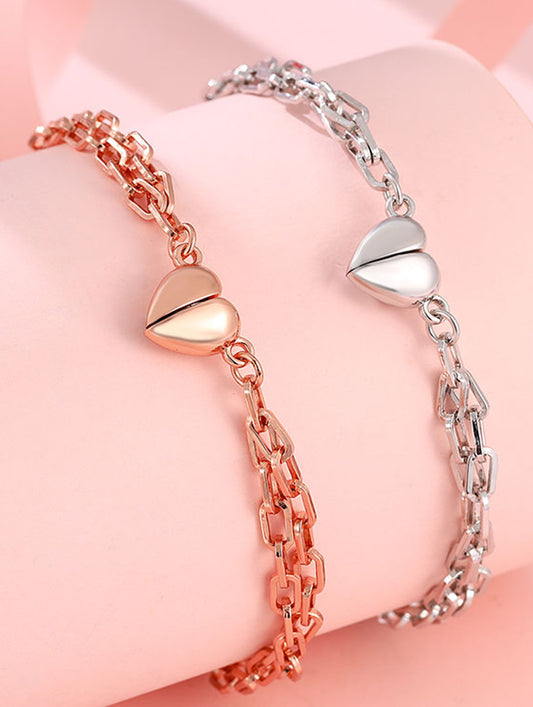 925 Silver Magnetic Heart Bracelet – Adjustable (ID: 16883)