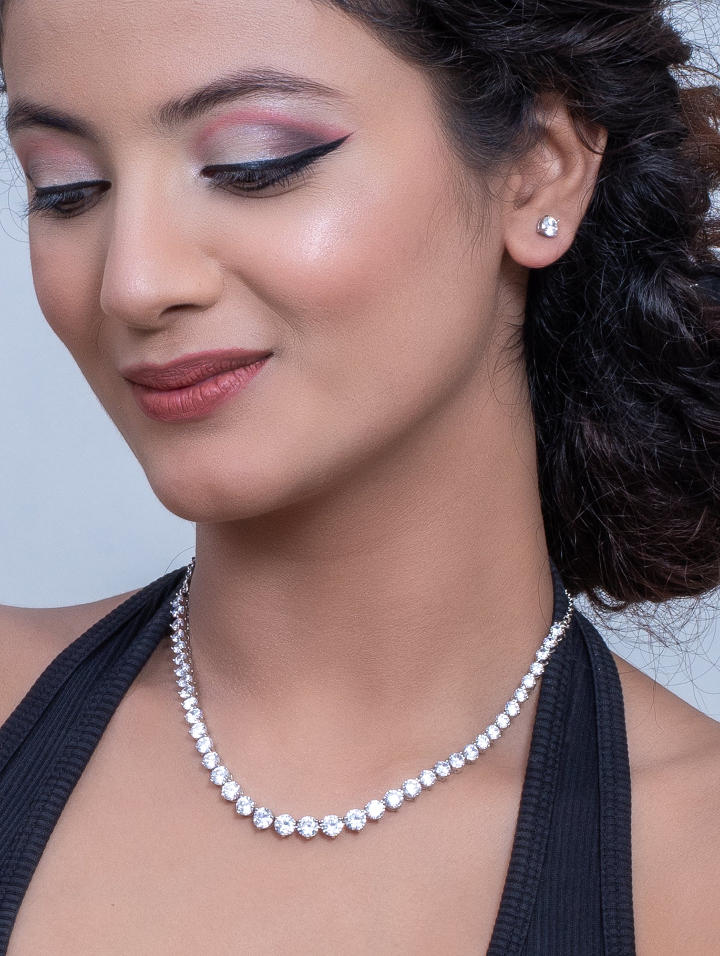 Timeless Sparkle Swarovski Solitaire Necklace Set (Necklace +Earring) (ID:2223)