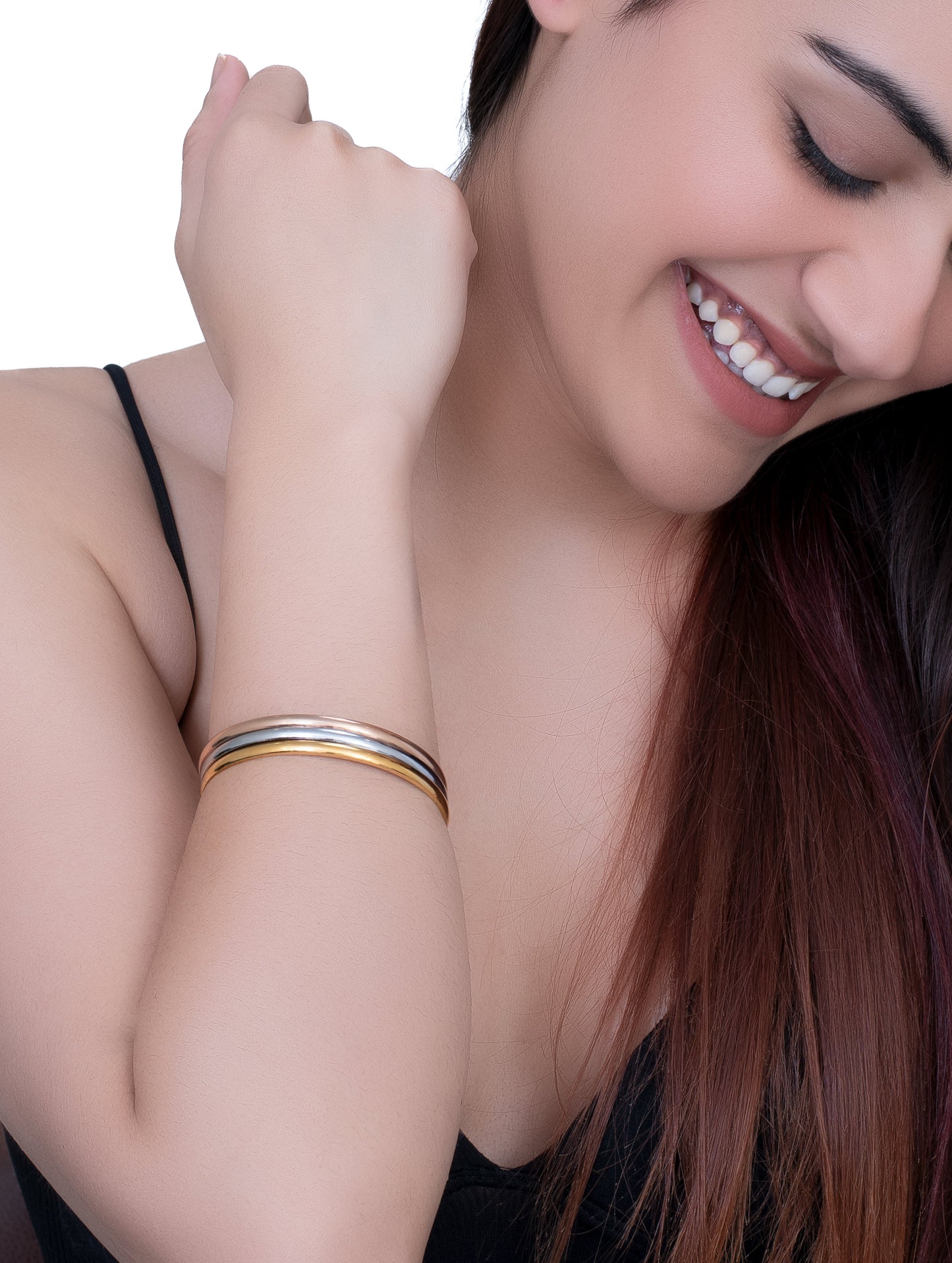 Trinity Radiance Bangles – Silver, Rose Gold & Gold Tones (ID:2232)