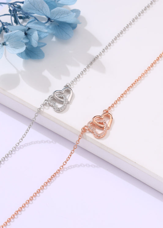 Sterling Silver Dual Heart Bracelet (ID: 12974)