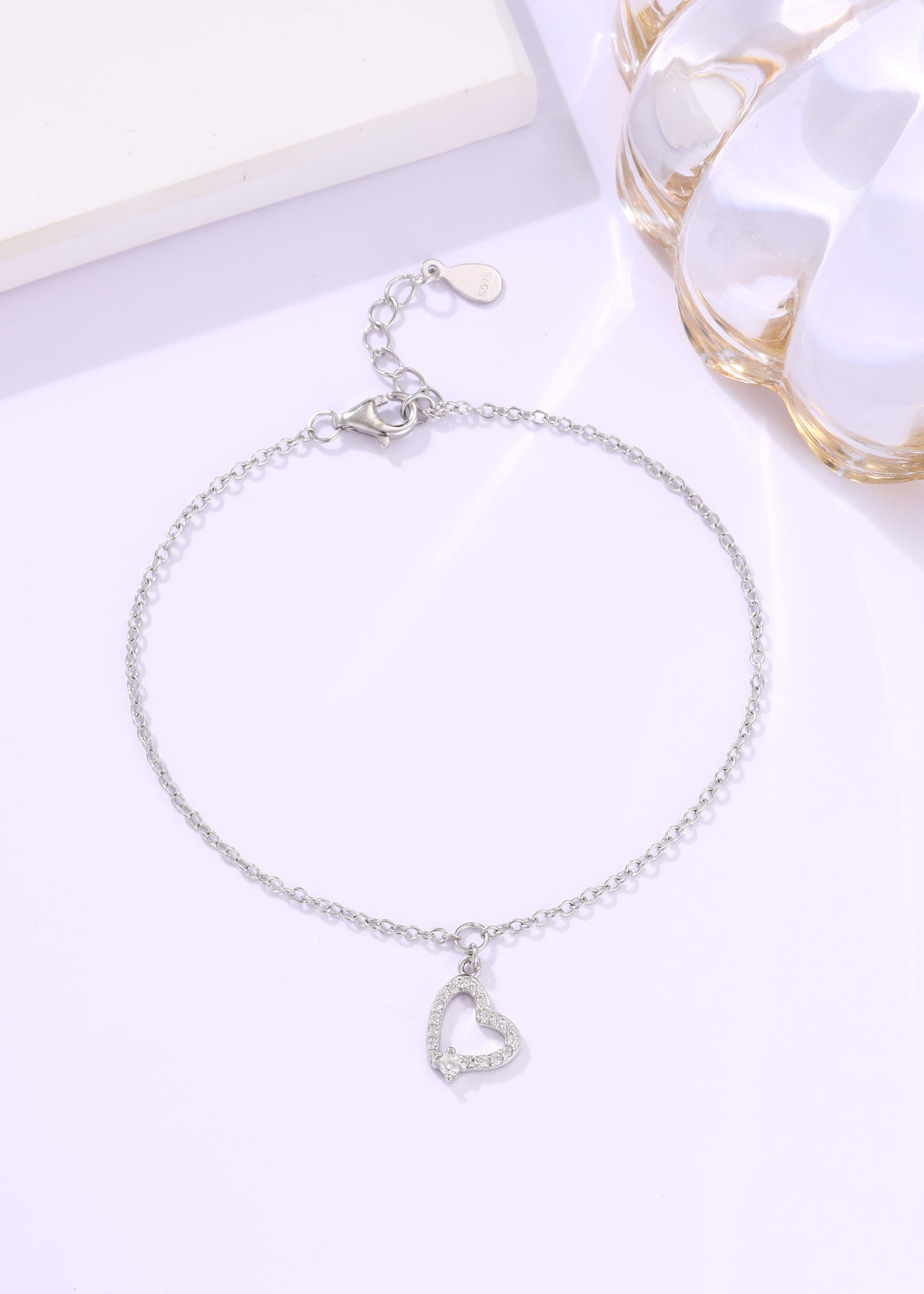Sterling Silver Tilt Heart Bracelet (ID: 12940)