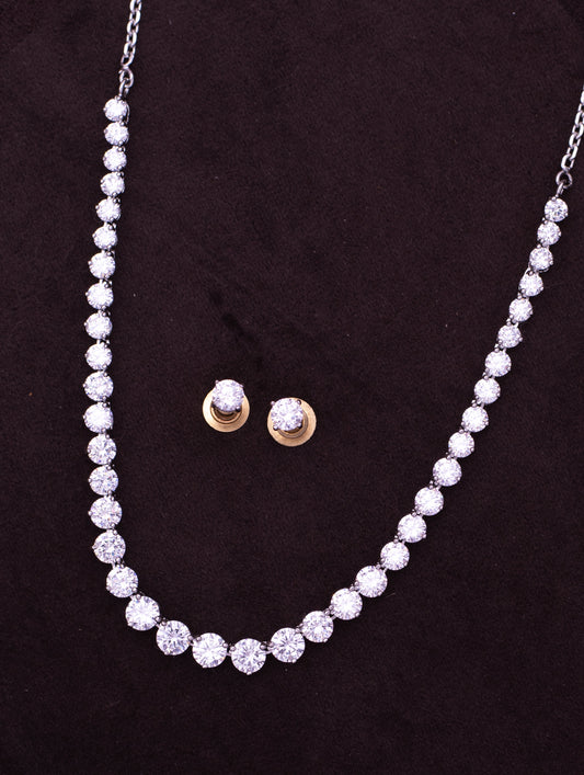 Timeless Sparkle Swarovski Solitaire Necklace Set (Necklace +Earring) (ID:2223)