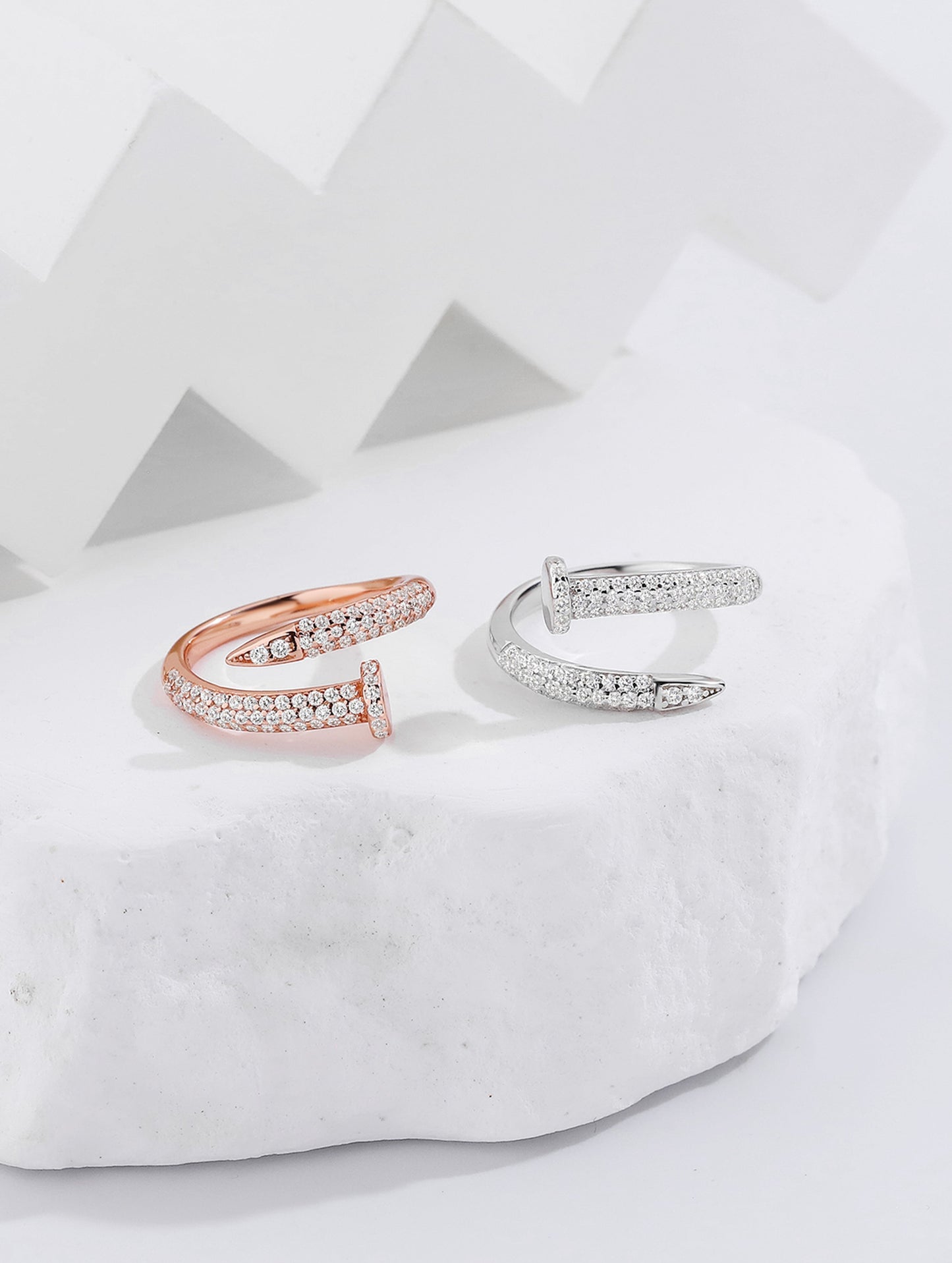 Zircon-Studded Open-Nail Silver Ring (ID: 1187)