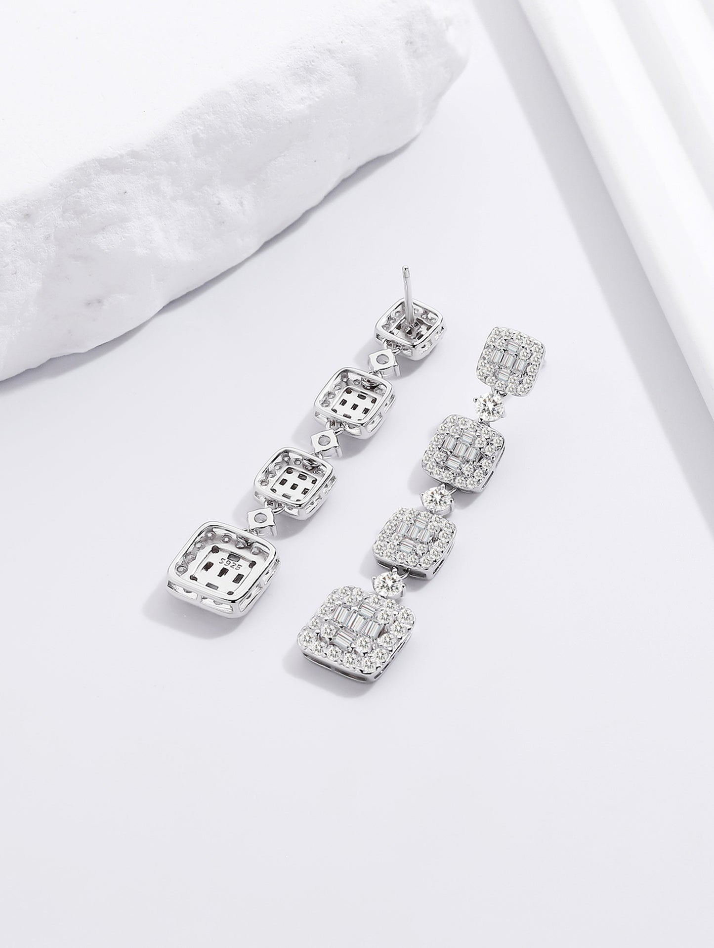 Elegant Square-Cut Zircon Drop Earrings (ID: 1247)