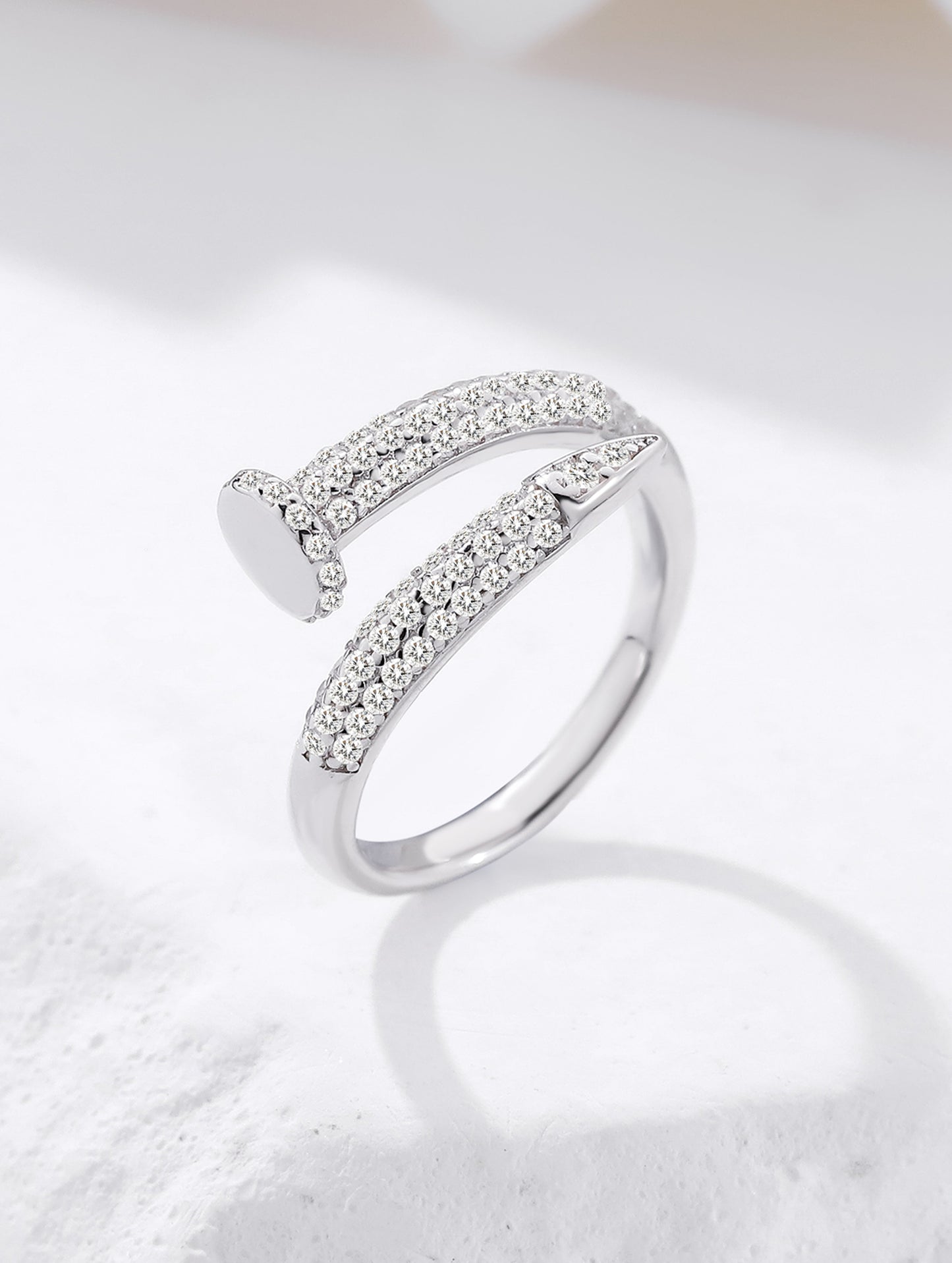 Zircon-Studded Open-Nail Silver Ring (ID: 1187)