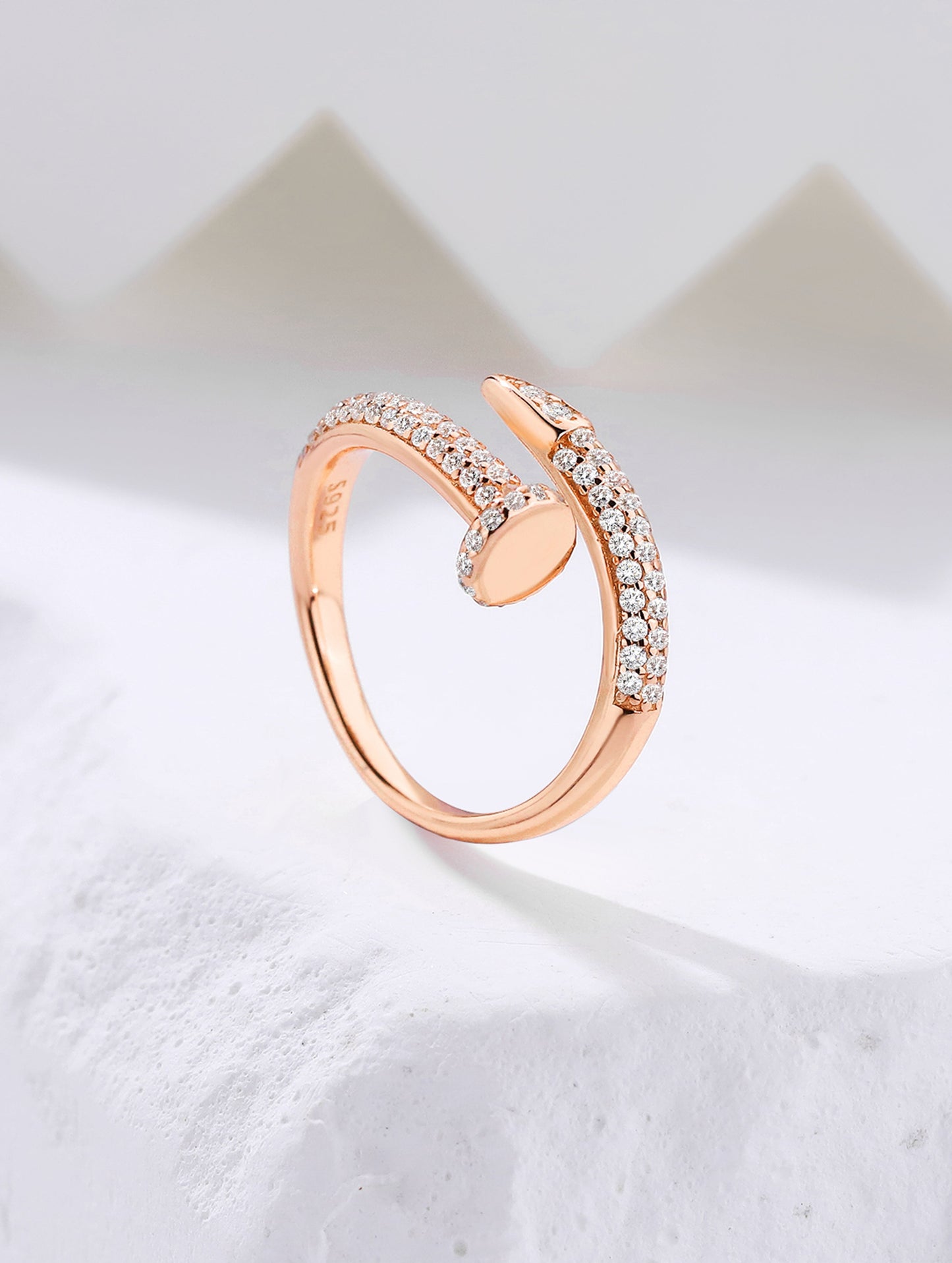 Zircon-Studded Open-Nail Silver Ring (ID: 1187)
