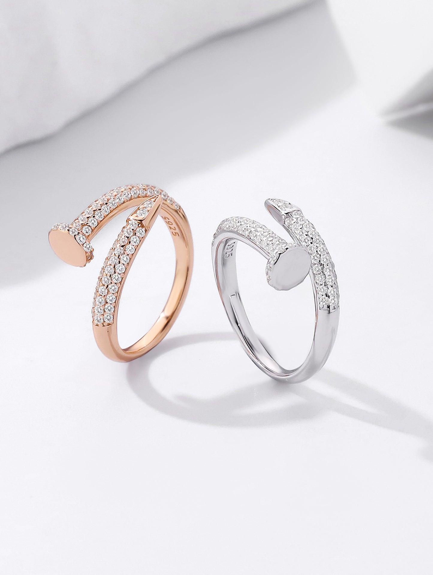 Zircon-Studded Open-Nail Silver Ring (ID: 1187)