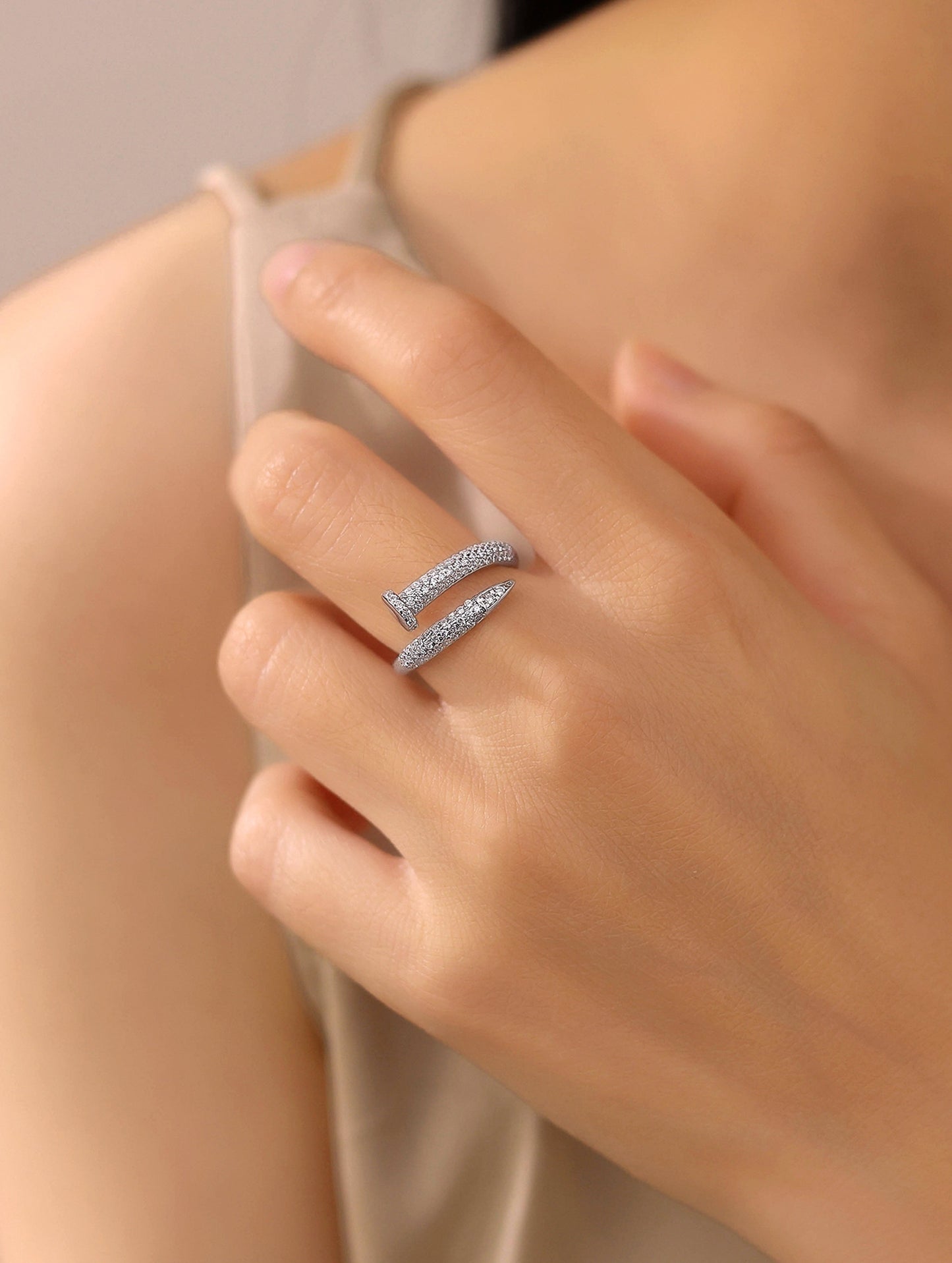 Zircon-Studded Open-Nail Silver Ring (ID: 1187)