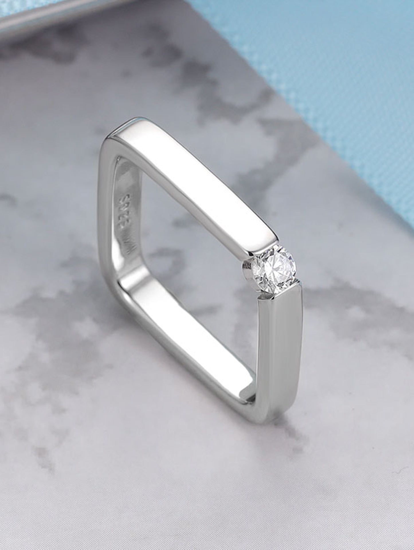 Modern Geometry: Silver Square Zircon Ring (ID:851)