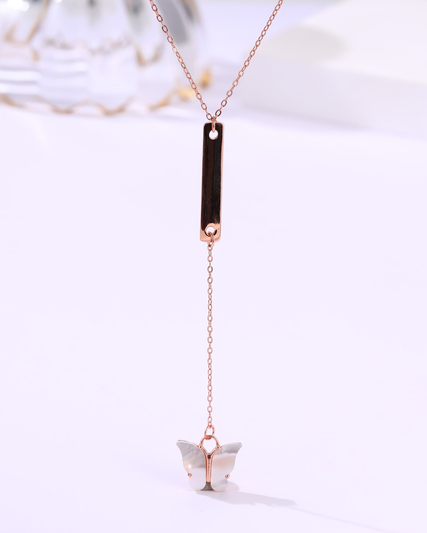 Blush Wings Necklace – Rose Gold Chain with Pearl Butterfly (ID:15158)