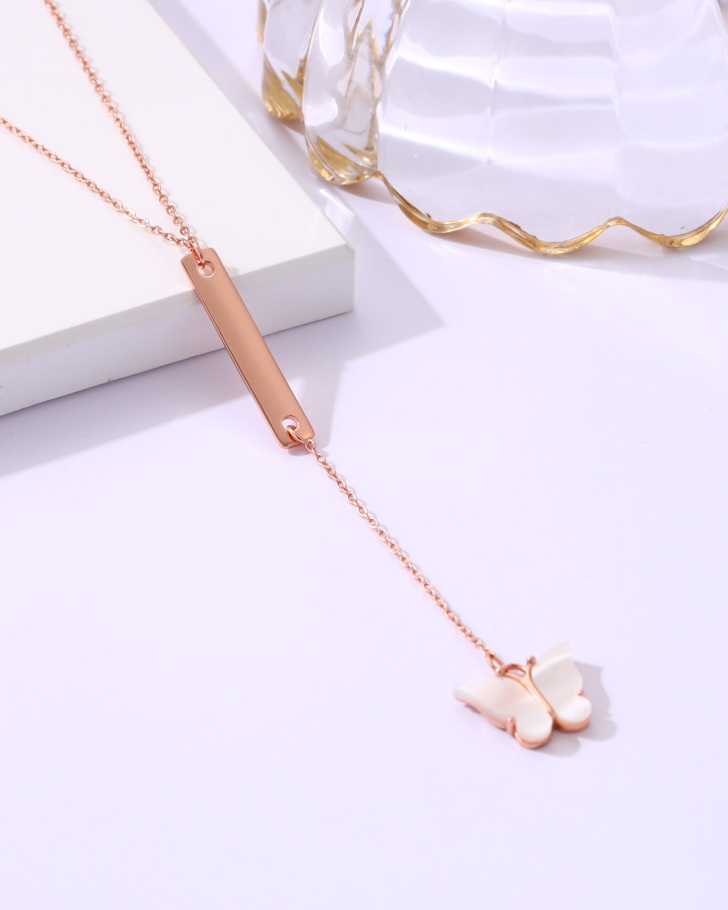 Blush Wings Necklace – Rose Gold Chain with Pearl Butterfly (ID:15158)