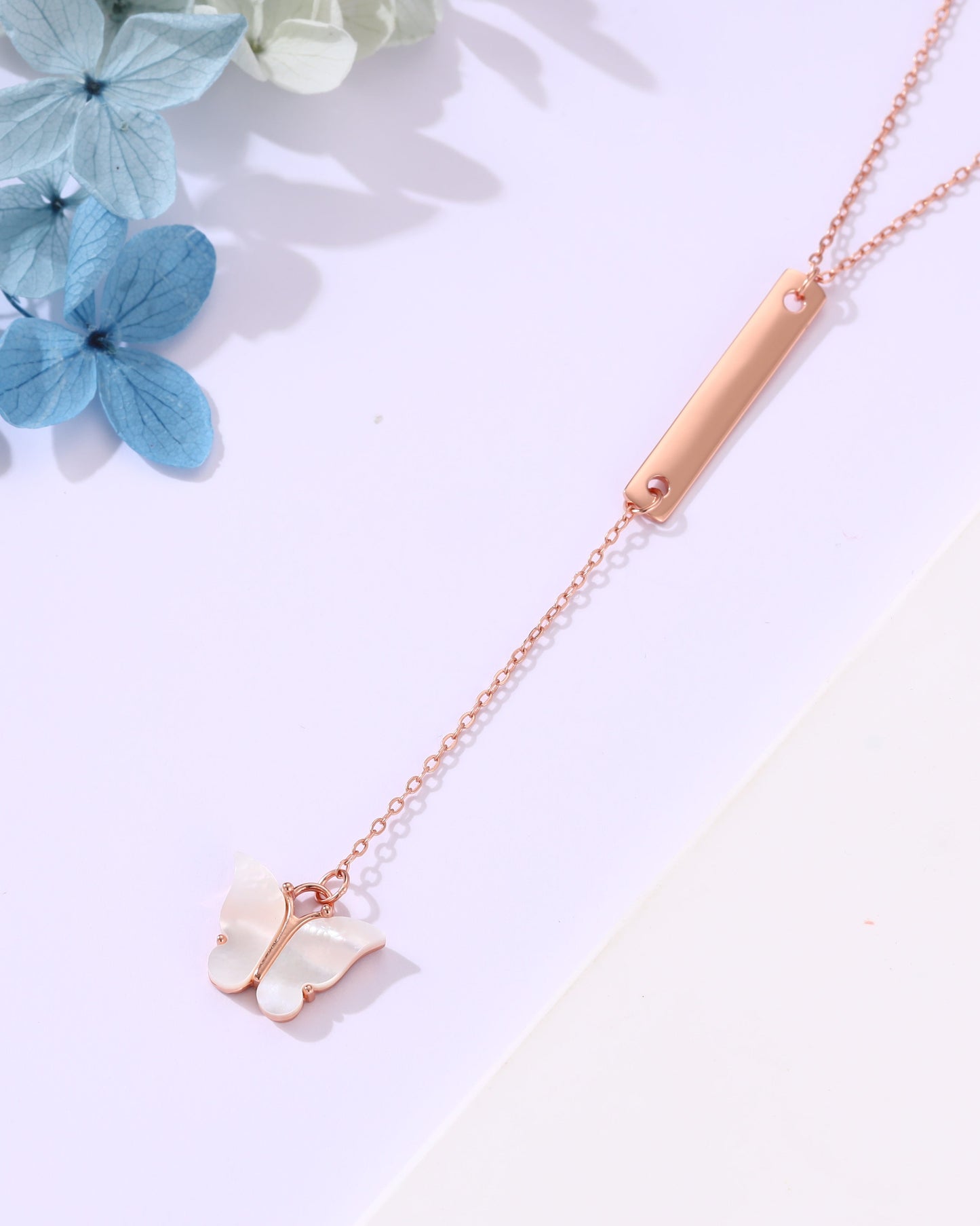 Blush Wings Necklace – Rose Gold Chain with Pearl Butterfly (ID:15158)
