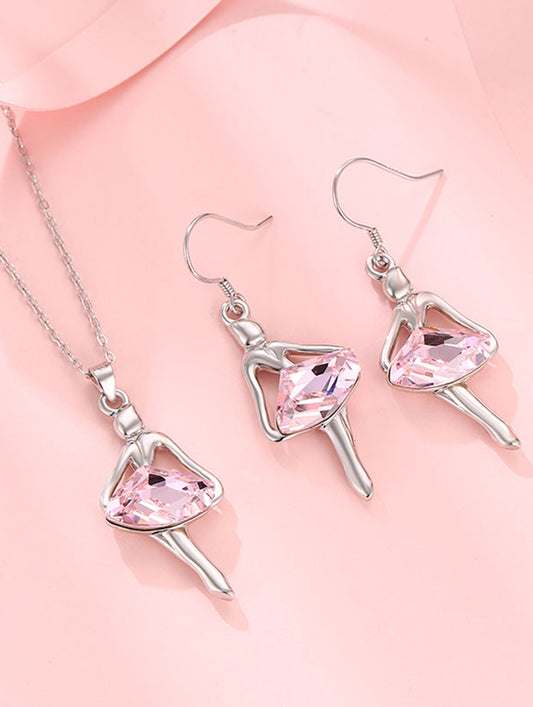 Pink Lady Dancing Pendent (Chain + Pendent + earrings) (ID:1907)