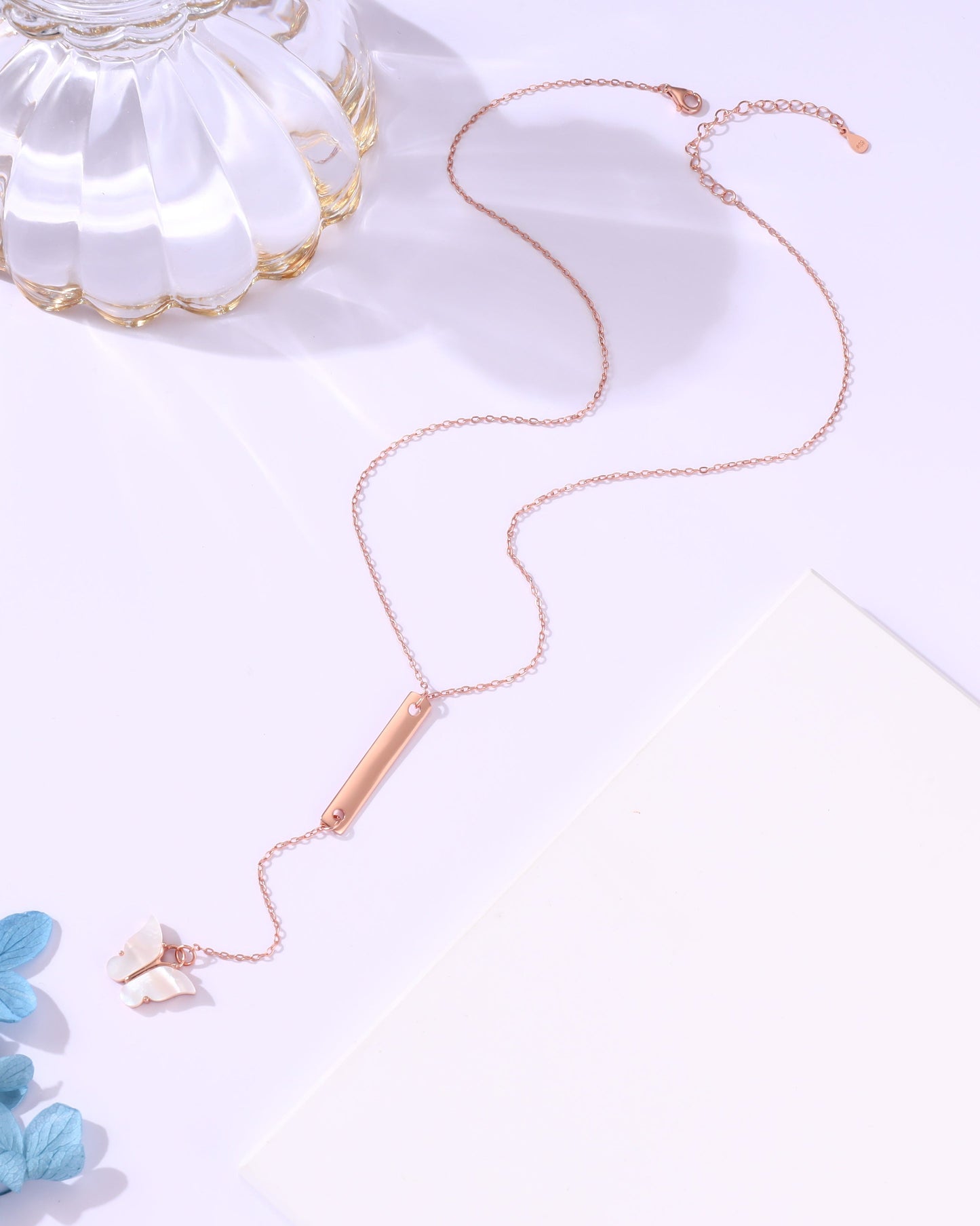 Blush Wings Necklace – Rose Gold Chain with Pearl Butterfly (ID:15158)
